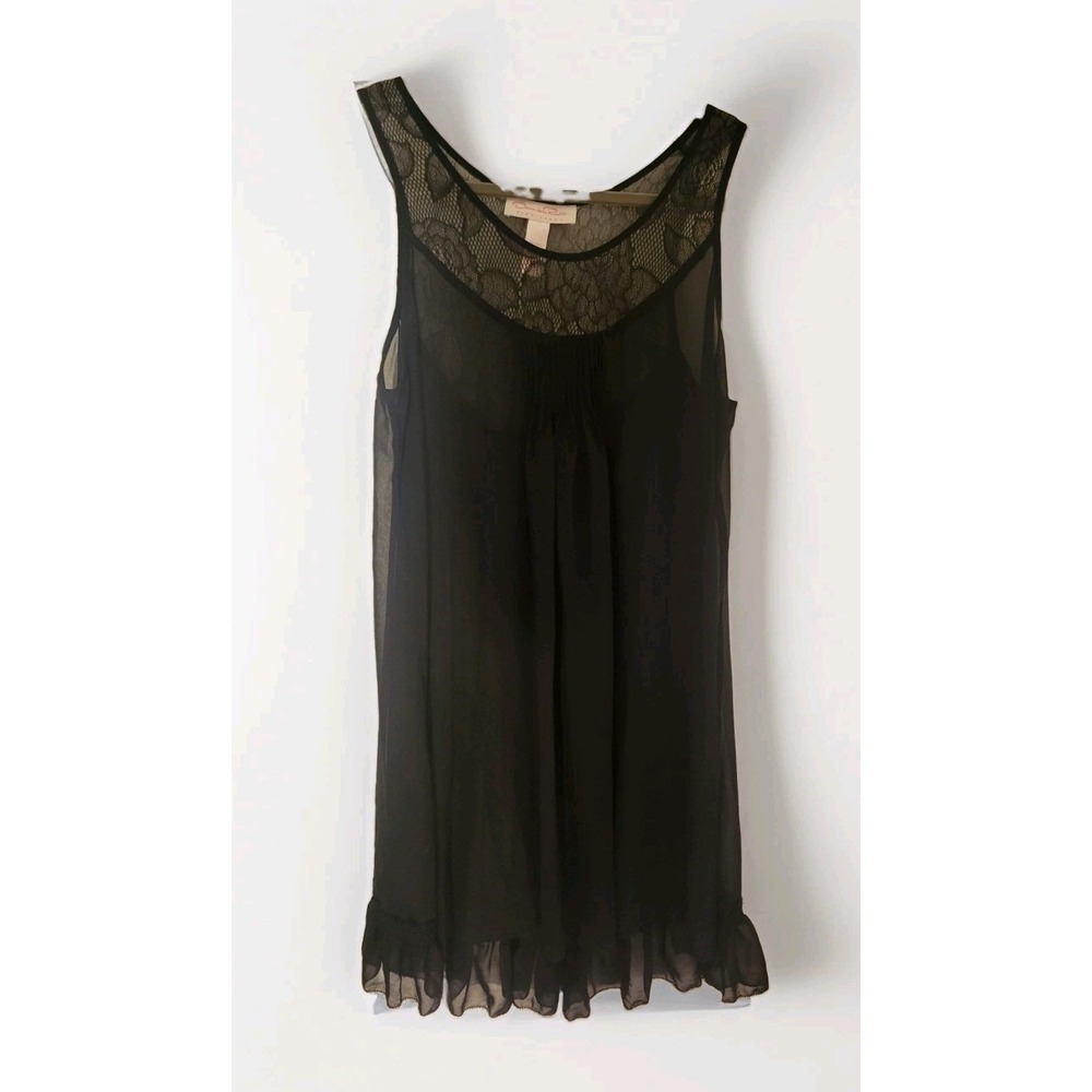 Oscar de la Renta Pink Label Black Sheer Chemise Nightgown Vtg. Lingerie Large